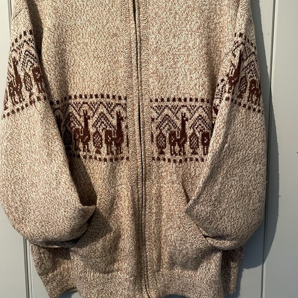 Vintage Knit Zip Up Wool Alpaca Design Cardigan Sweater Men’s Tan Brown L-XL - Picture 3 of 7